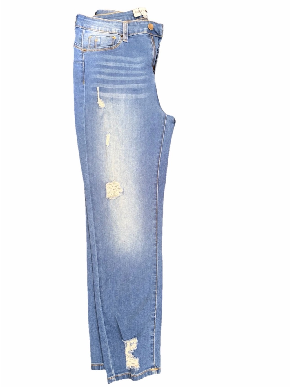 Fashion Nova Distressed Skinny Jeans - Black, Light Blue & Medium Blue - Size 11 - Picture 4 of 4